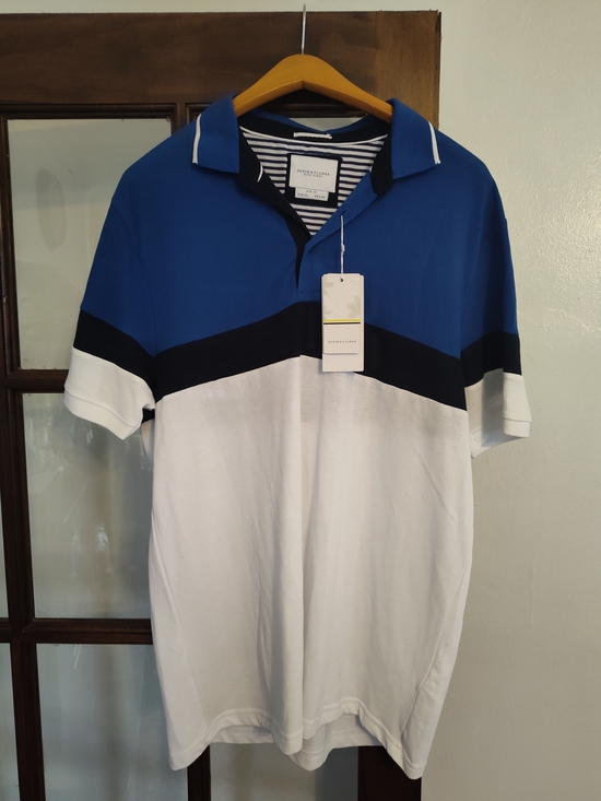 Denim & Flower Other - Arrow Blue, Black & White Colorblock Polo